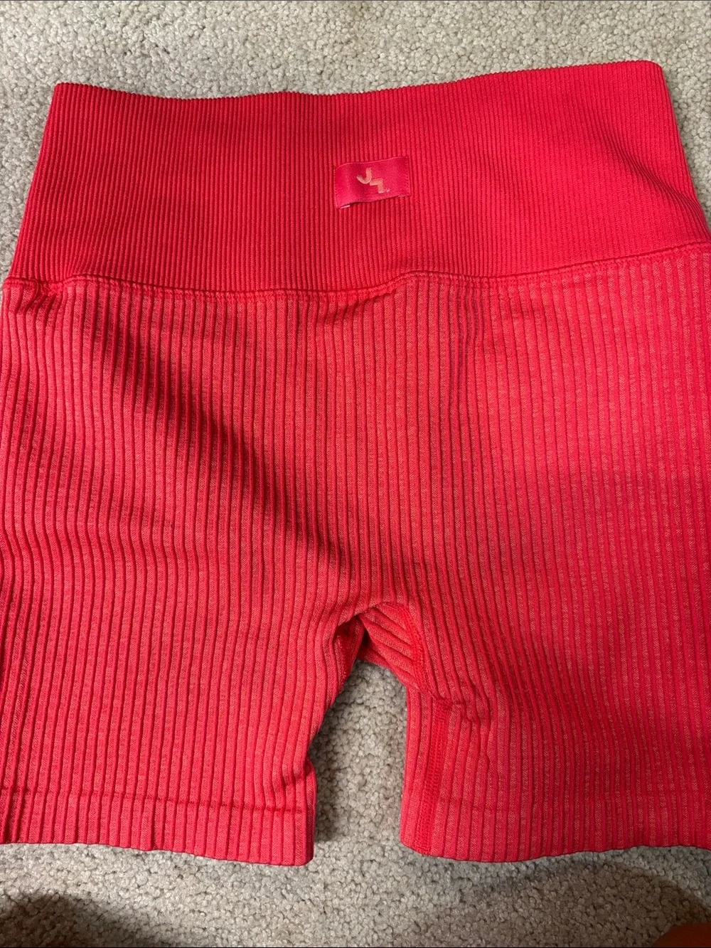 JoyLab Ribbed High-Waist Red Bike Shorts Small